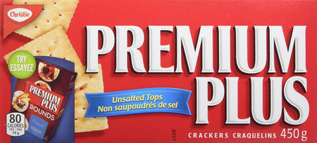 Christie Premium Plus Unsalted Crackers, 450g/15.9oz, (Imported from Canada)