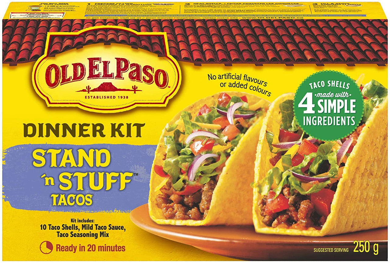 Old El Paso Stand and Stuff Tacos Dinner Kit, 10 Count, 250g/8.8 oz., {Imported from Canada}
