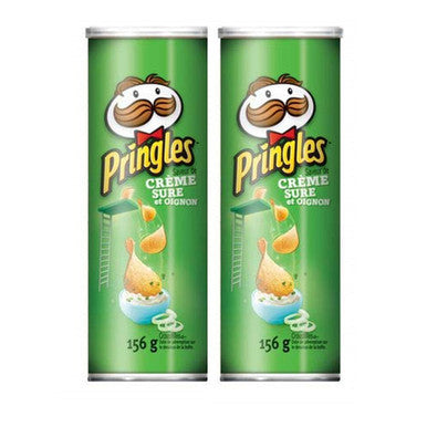 Pringles Sour Cream & Onion Potato Chips, 156g/5.5oz, 2 Pack (Imported from Canada)