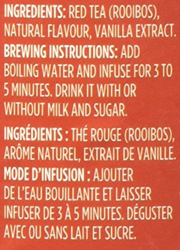 Tetley Tea Rooibos Vanilla (Red-Tea), 20 Tea Bags, 40g/1.41oz, (Imported from Canada)