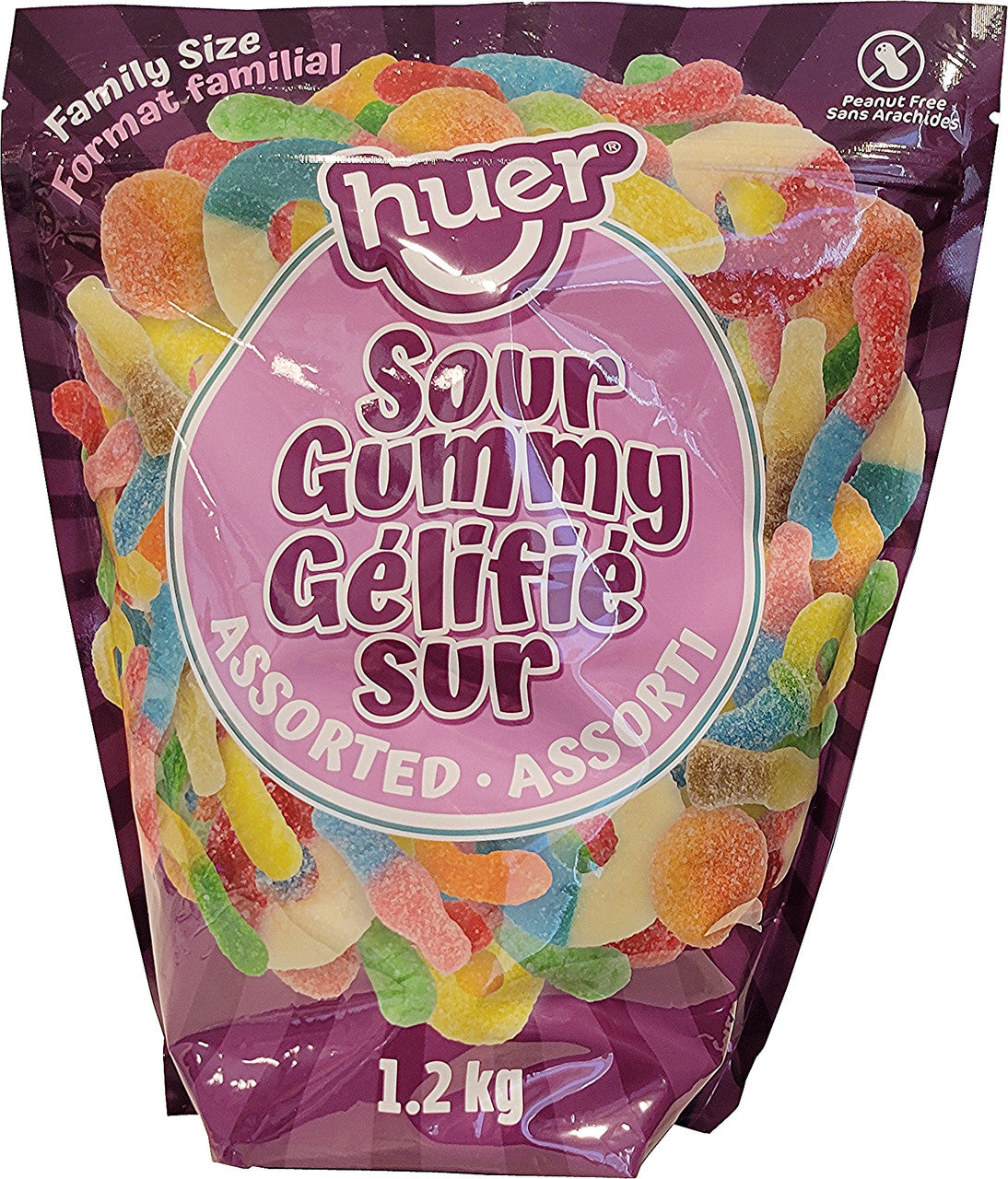 Huer Assorted Sour Gummy Candy, Family Size, 1.2kg/2.6 LB., Bag, {Imported from Canada}