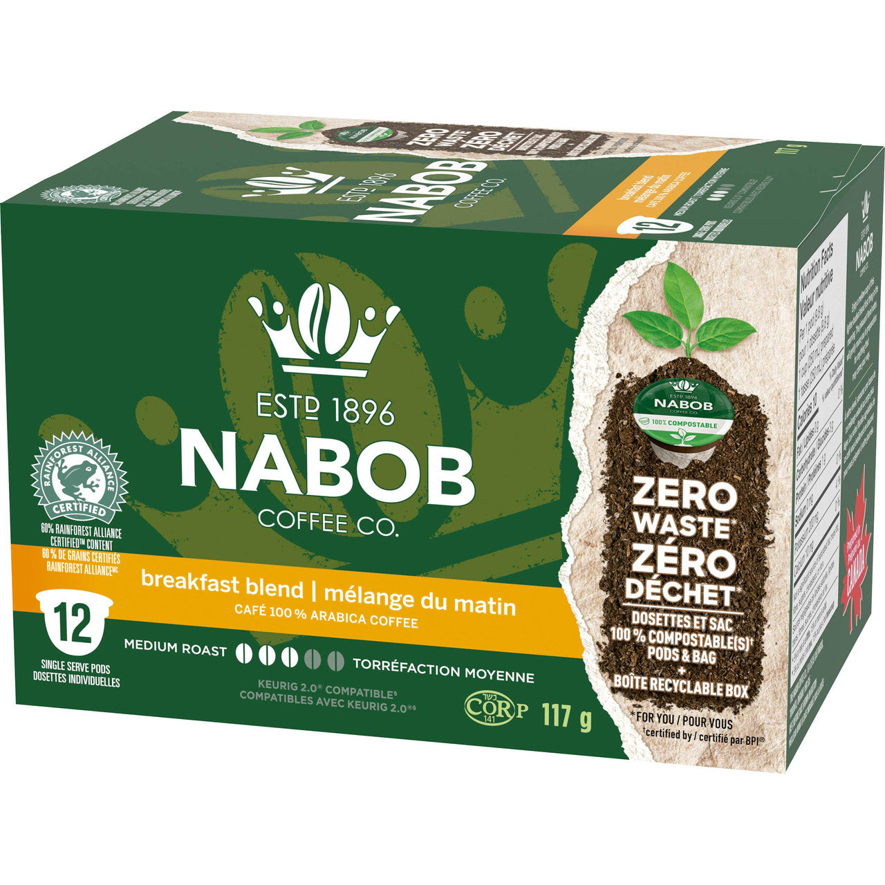 Kraft Nabob Breakfast Blend Coffee Pod, Compatible with Keurig K-Cup Brewers, 12-Count