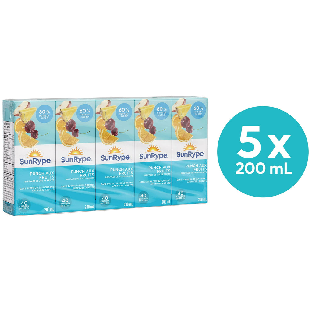 SunRype Fruity Punch Juice Boxes Perfect for On-The-Go, 5x200ml, 1L/33.8 fl. oz. - Back Of Pack