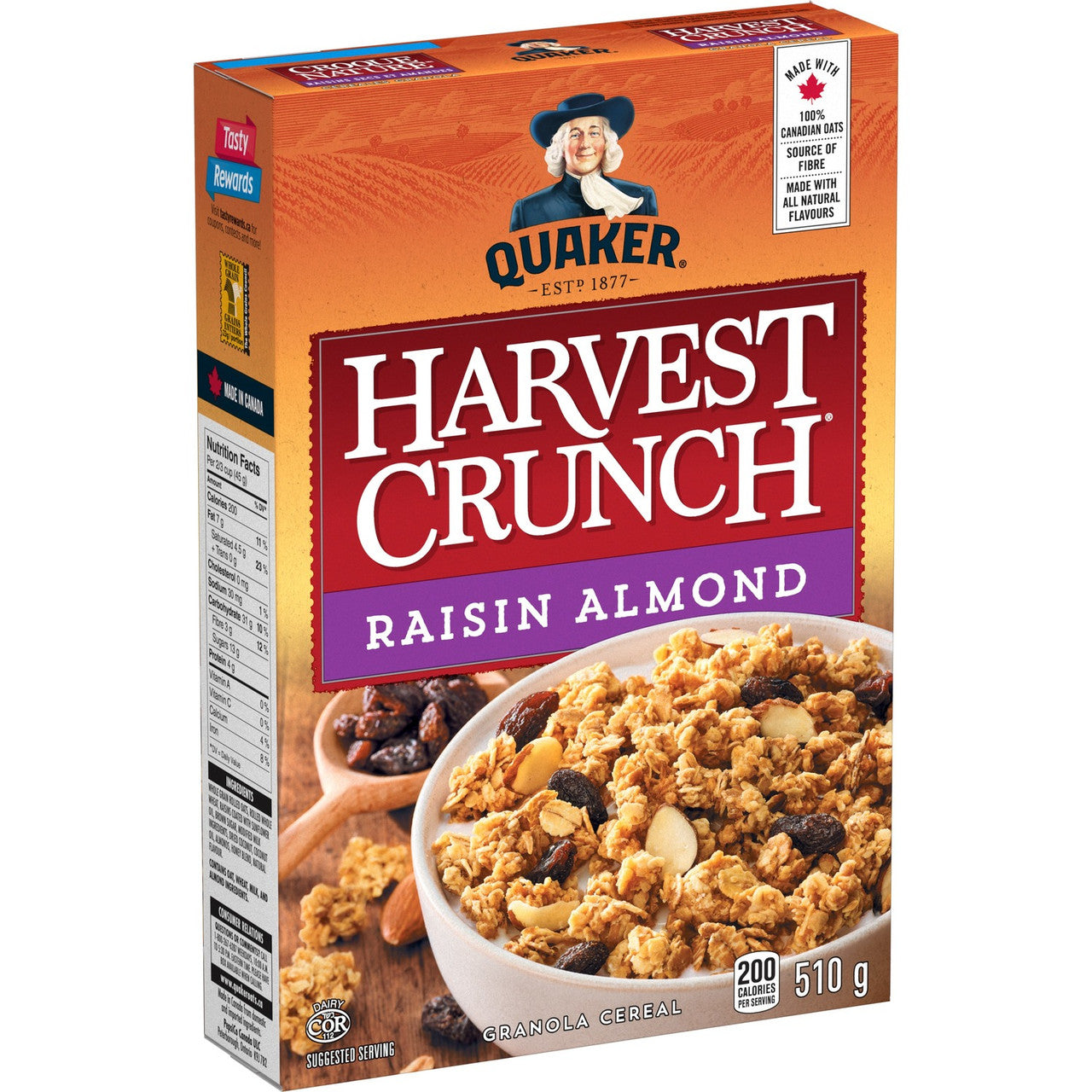 Quaker Harvest Crunch Raisin Almond, 510g/17.8 oz. Box(Imported from Canada)