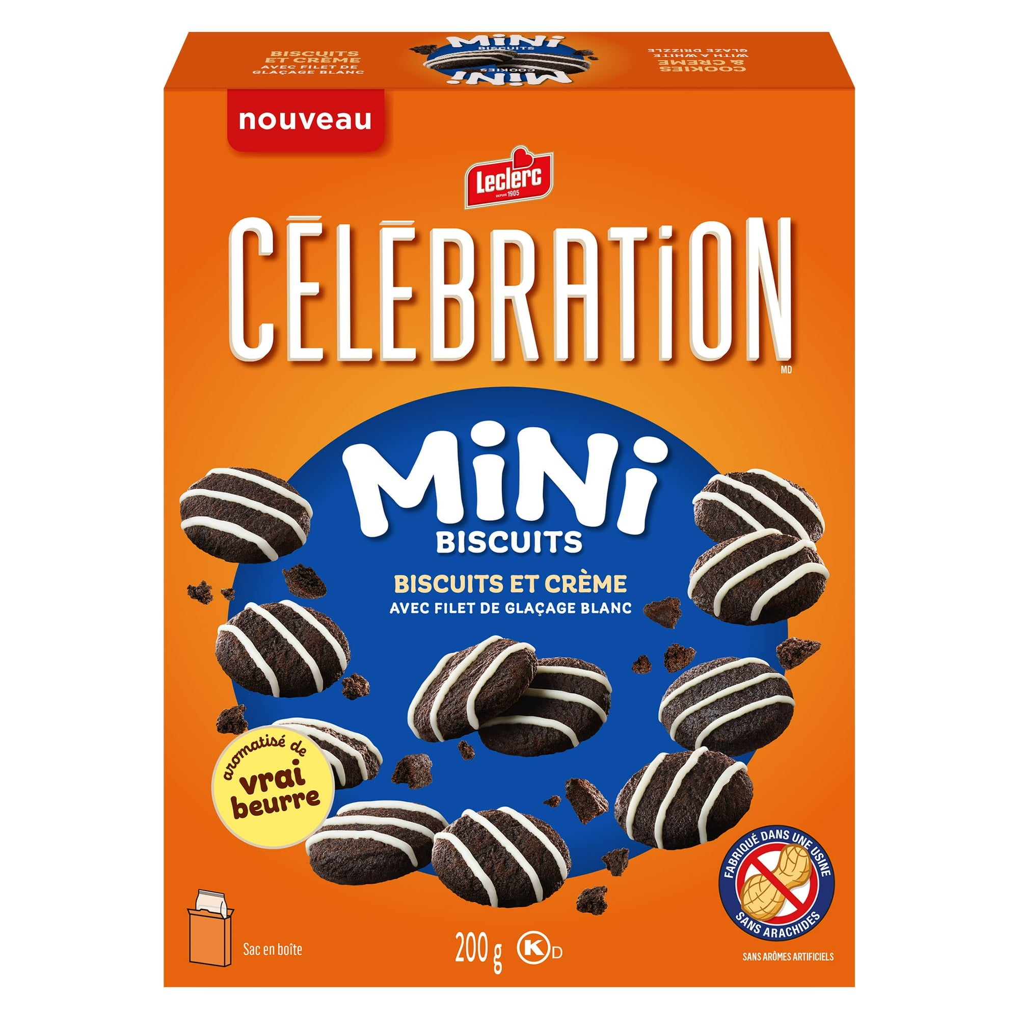 Box of Leclerc Mini Biscuits with orange and blue design