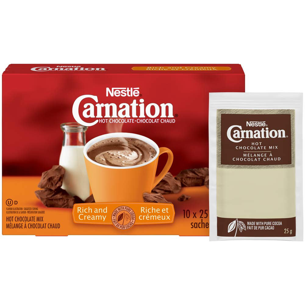Nestle Carnation Hot Chocolate, Rich and Creamy, (10ct x 25g) sachets, {Imported from Canada}