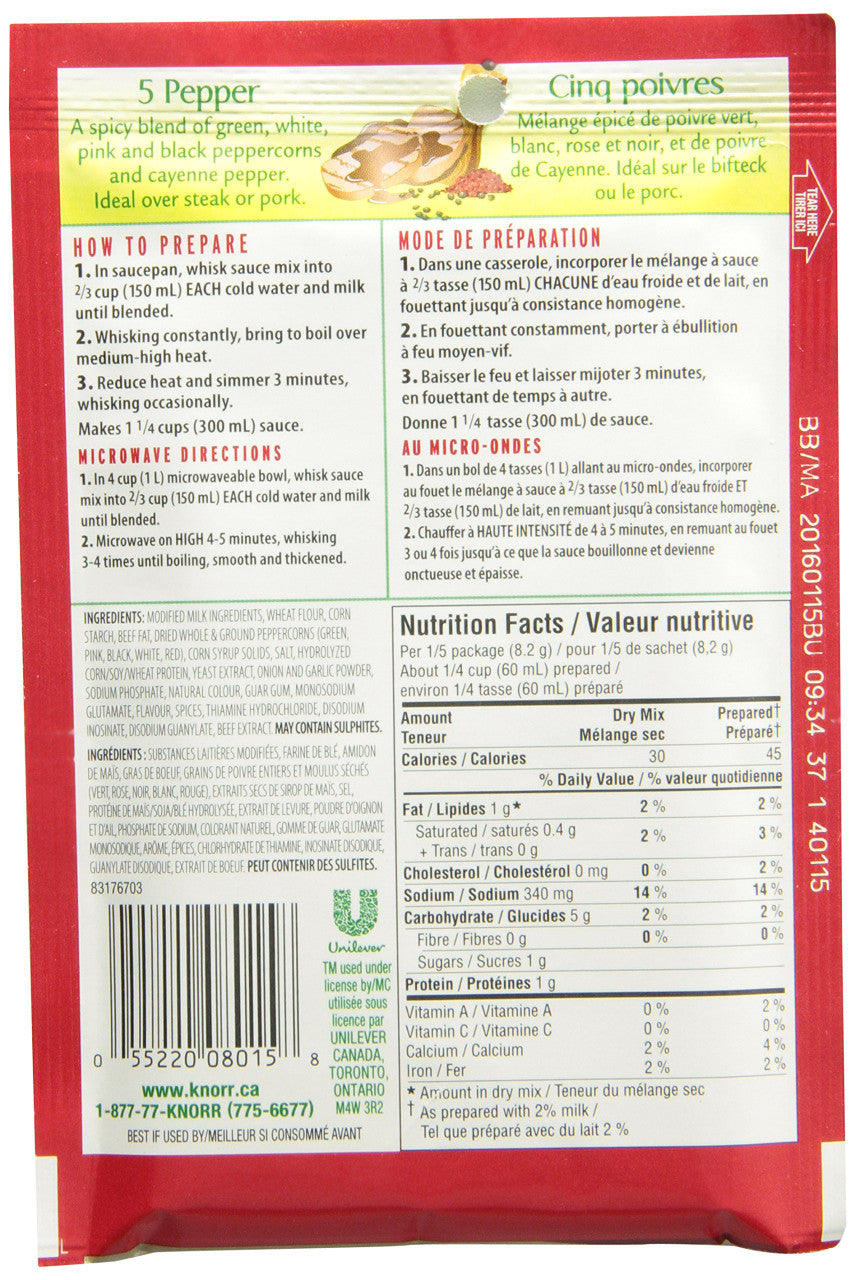 Knorr Four Pepper Classic Sauce Mix 41g/1.4 oz.,(12pk) {Imported from Canada}