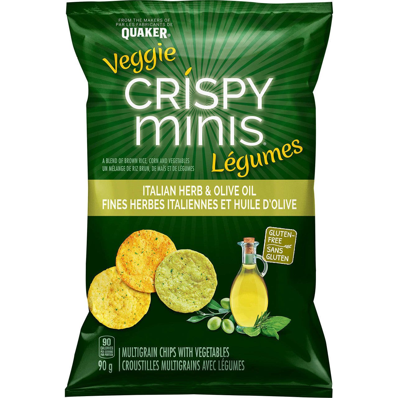 Quaker Crispy Minis Veggie Italian Herb & Olive Oil Multigrain Chips, 90g/3.2 oz. (Imported from Canada)