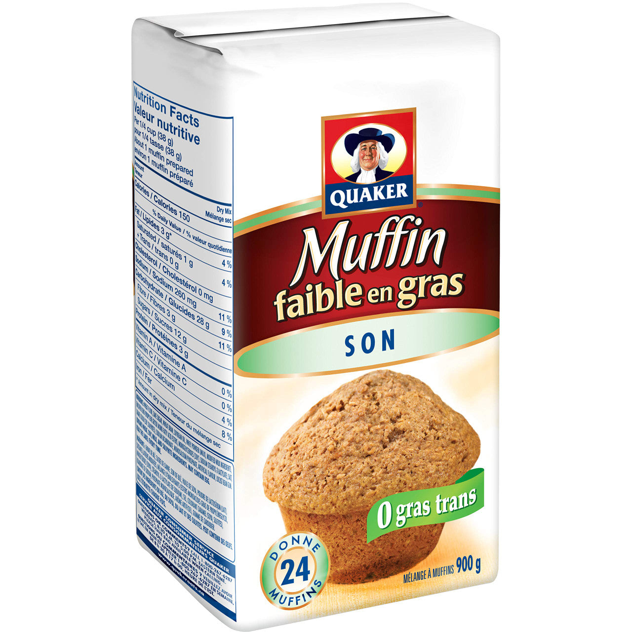 Quaker Muffin Mix Low Fat Bran, 12ct, 900g, Imported from Canada