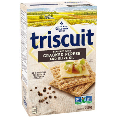 Triscuit Cracked Pepper & Olive Oil, 200g/7.1 oz., Wheat Crackers (6 Boxes) (Imported from Canada)