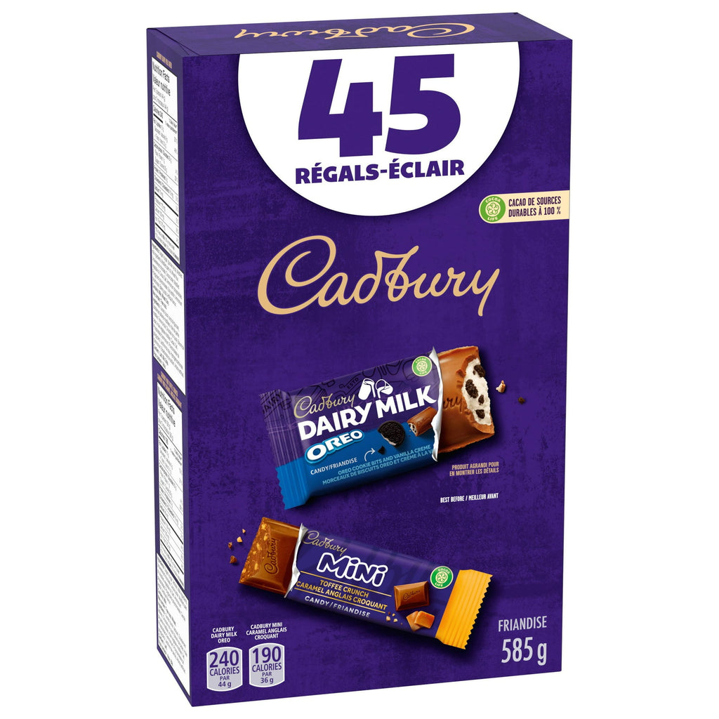 Cadbury Chocolate 45 Fun Treats, Mini Toffee Crunch & Oreo Dairy Milk Chocolate Bars, 585g/20 oz. Box