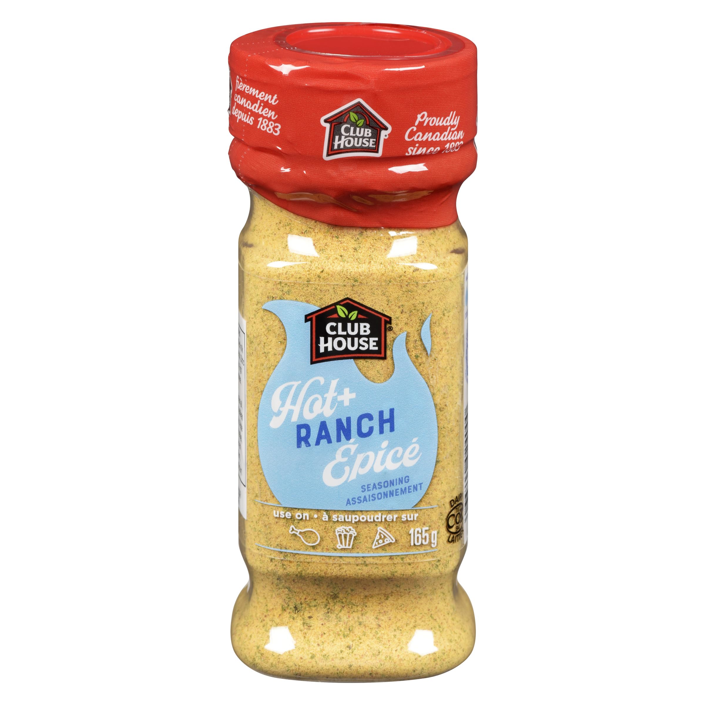 Club House Hot Ranch Seasoning, 165g/5.8 oz., Shaker, front of shaker.