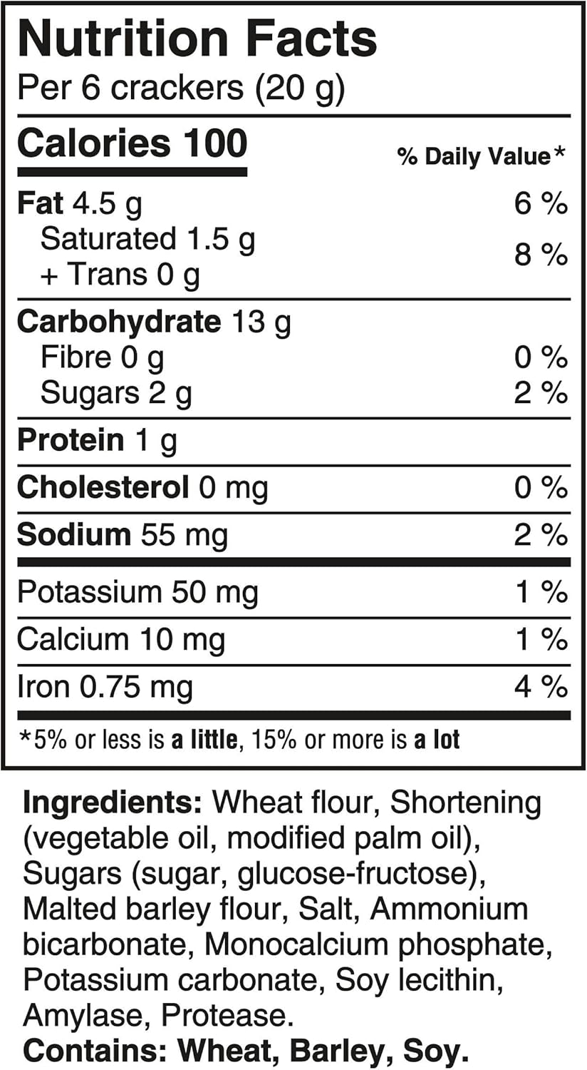 Nutrition facts label for Ritz Low Sodium Crackers, 180g/6.3 oz with detailed information on calories, nutrients, and ingredients.