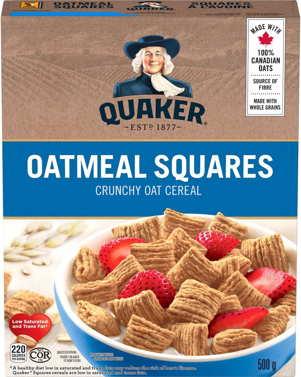 Quaker, Oatmeal Squares, Crunchy Oat Cereal, 500g/17.5 oz. 12 Boxes {Imported from Canada}