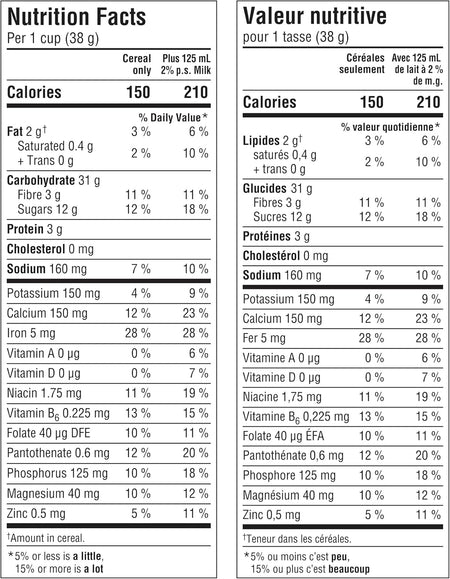 Nutrition facts label for Cheerios Fruity Cereal, 311g/10.9 oz in both English and French.