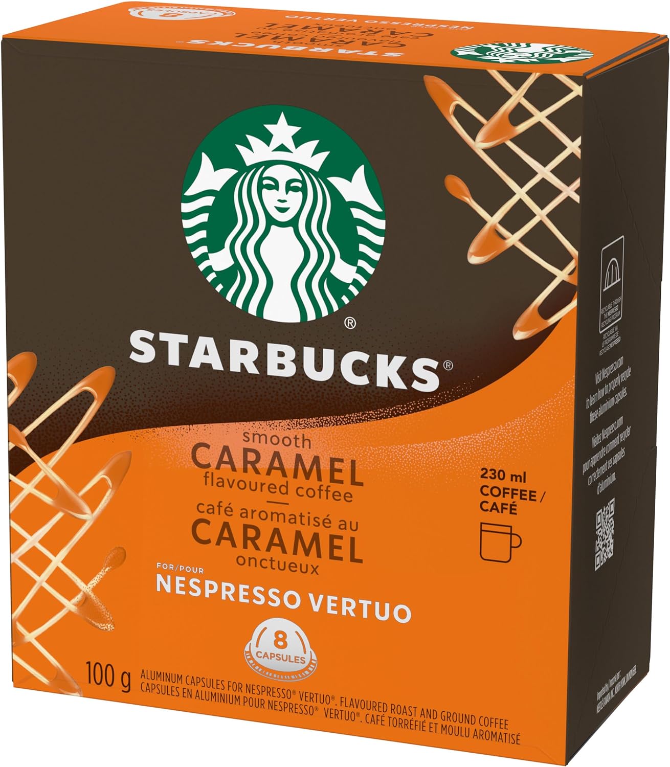 Starbucks Smooth Caramel Flavored Coffee, Capsules for Nespresso Vertuo, 8 count, 100g/3.5 oz