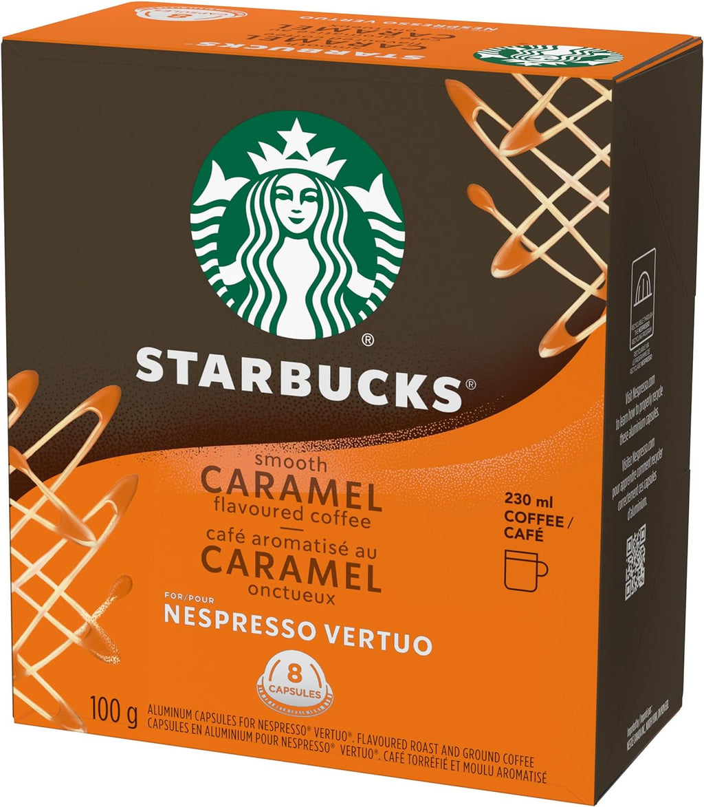 Starbucks Smooth Caramel Flavored Coffee, Capsules for Nespresso Vertuo, 8 count, 100g/3.5 oz. Box {Imported from Canada}