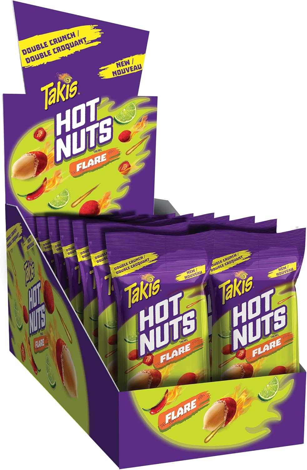 Takis Hot Nuts Flare, Double Crunch Peanuts, (12x90g),1.08kg/38.1 oz., open Box.