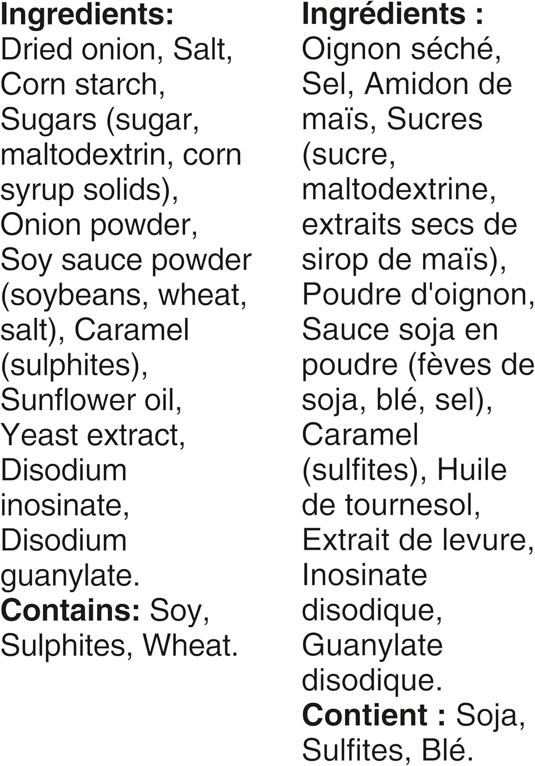 Knorr Recipe Onion Soup Mix 2 Pouches-56g/2oz. - Ingredients Label