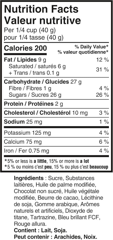 Cadbury Mini Eggs, Share size, 342g/12.1 oz - Nutrition facts & Ingredients Label French