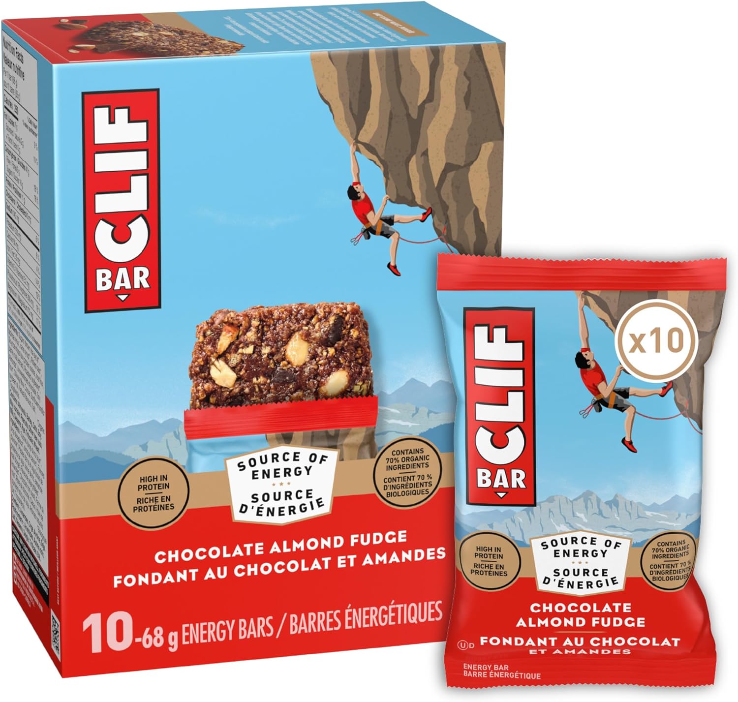 Clif Nutritional Supplement Energy Bars, Chocolate Almond Fudge Flavor, 10 Bars x 68g