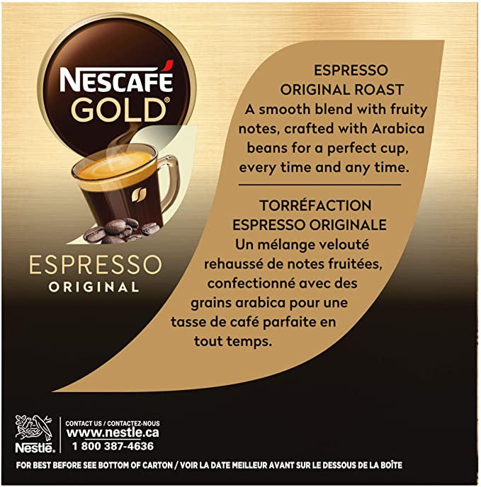 Nescafé Gold Espresso Capsules, K-Cups, 30 Count, 1 Box {Imported from Canada}