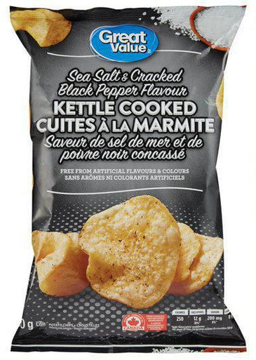 Great Value Sea Salt & Cracked Black Pepper Kettle Cooked Potato Chips, 180g/6.3 oz. {Imported from Canada}
