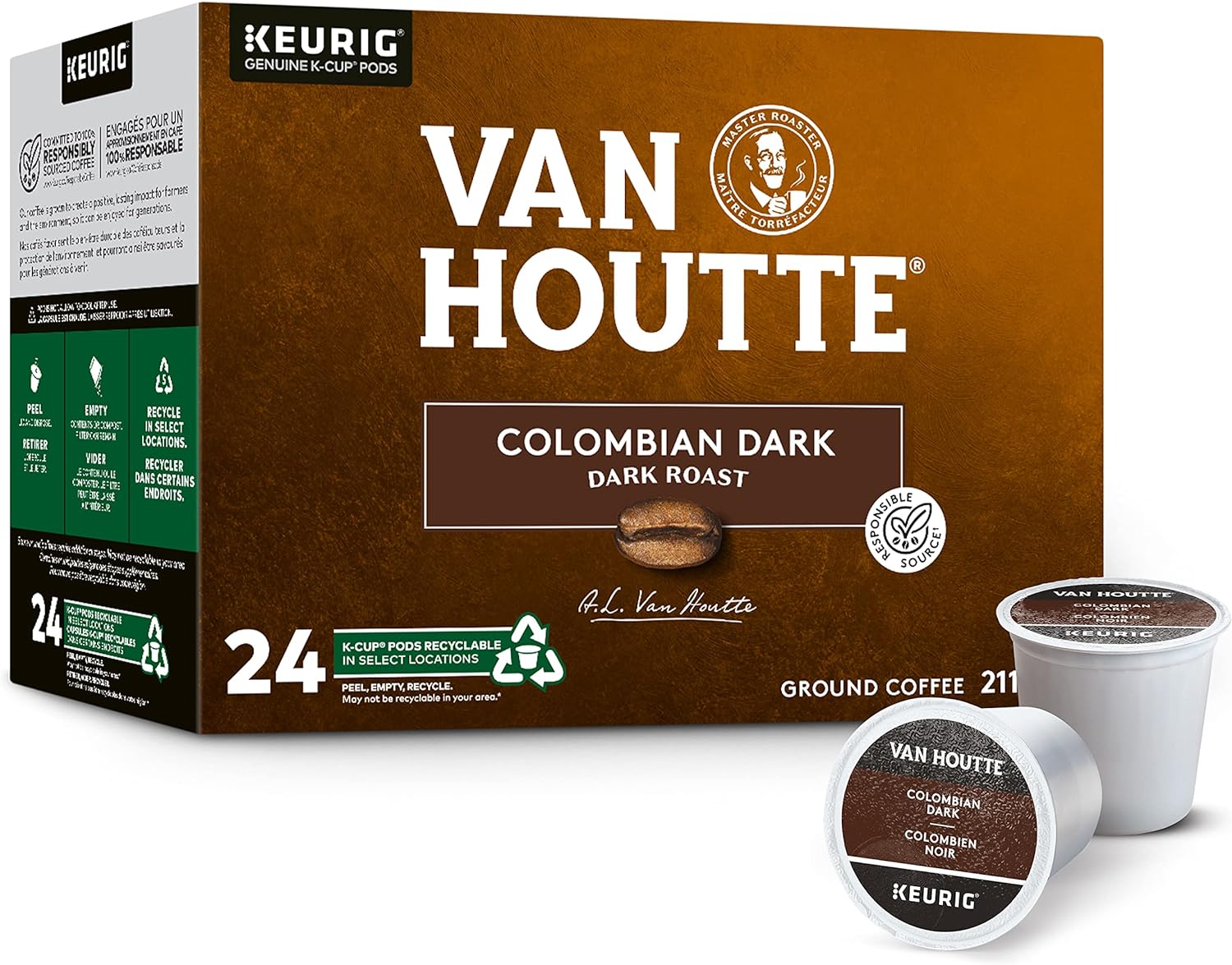 Van Houtte Colombian Dark Roast Coffee, 24 K-cups, 211g/7.4 oz. Box