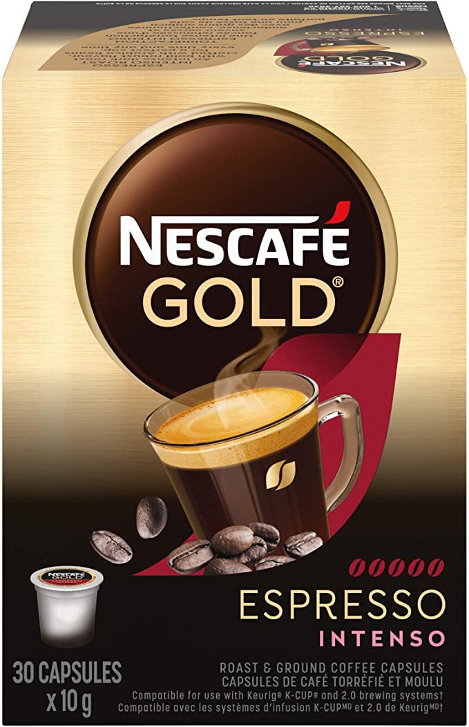 Nescafé Gold Espresso Intenso Capsules, K-Cups, 30 Count, 1 Box {Imported from Canada}