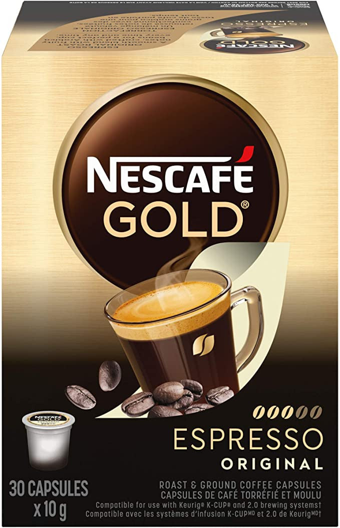 Nescafé Gold Espresso Capsules, K-Cups, 30 Count, 1 Box {Imported from Canada}
