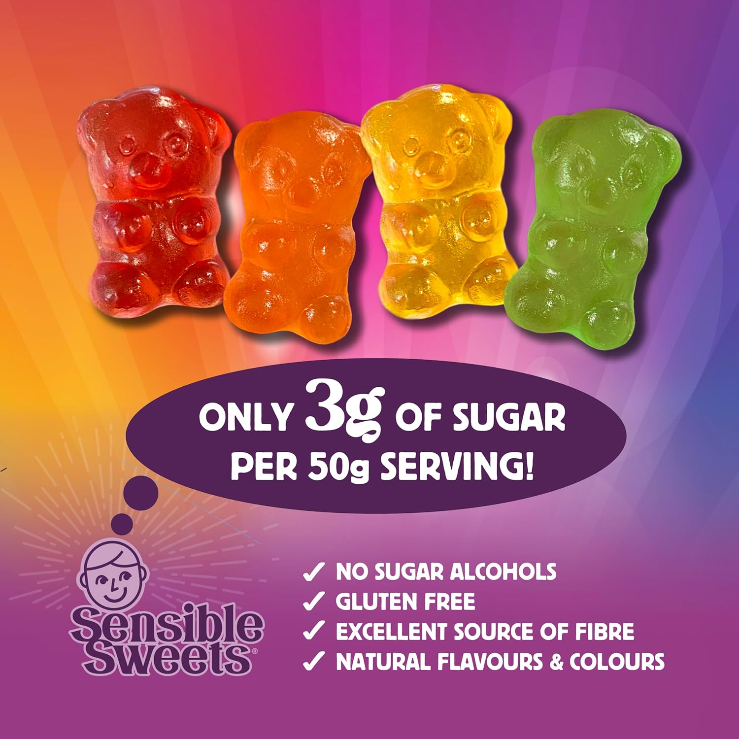Sensible Sweets Fruity Bears Gummies label.