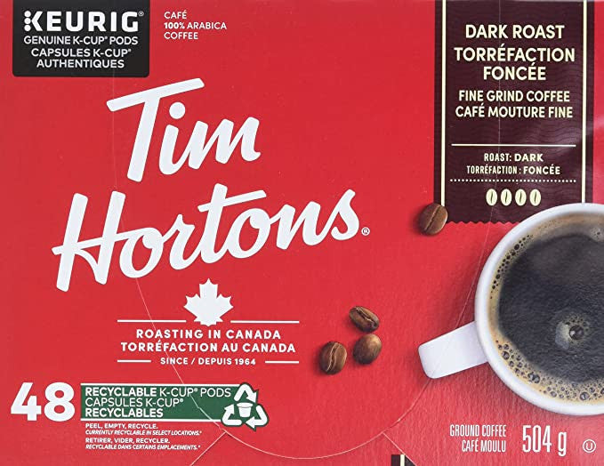 Tim Horton's Dark Roast Coffee, 48 Count K-cups {Imported from Canada}