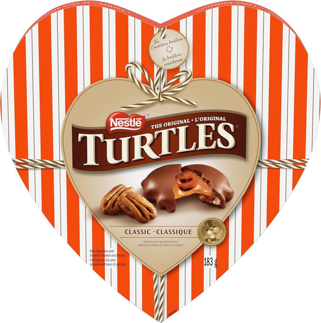 Nestle Turtles Valentine's Day Milk Chocolate Caramel & Pecans Clusters, 183g/6.5 oz. - Front Of Box