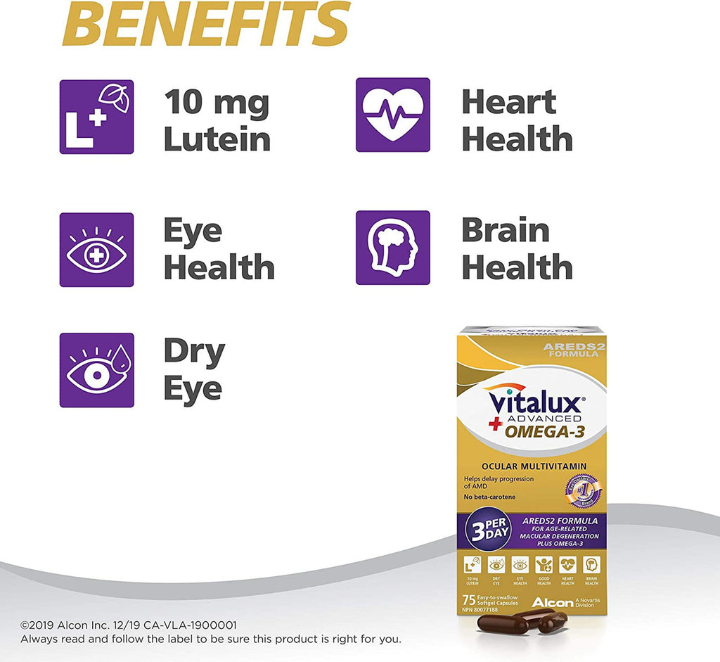 Vitalux Advanced Plus Omega-3 OCULAR MULTIVITAMIN (No beta-carotene), 135 easy-to-swallow softgel capsules