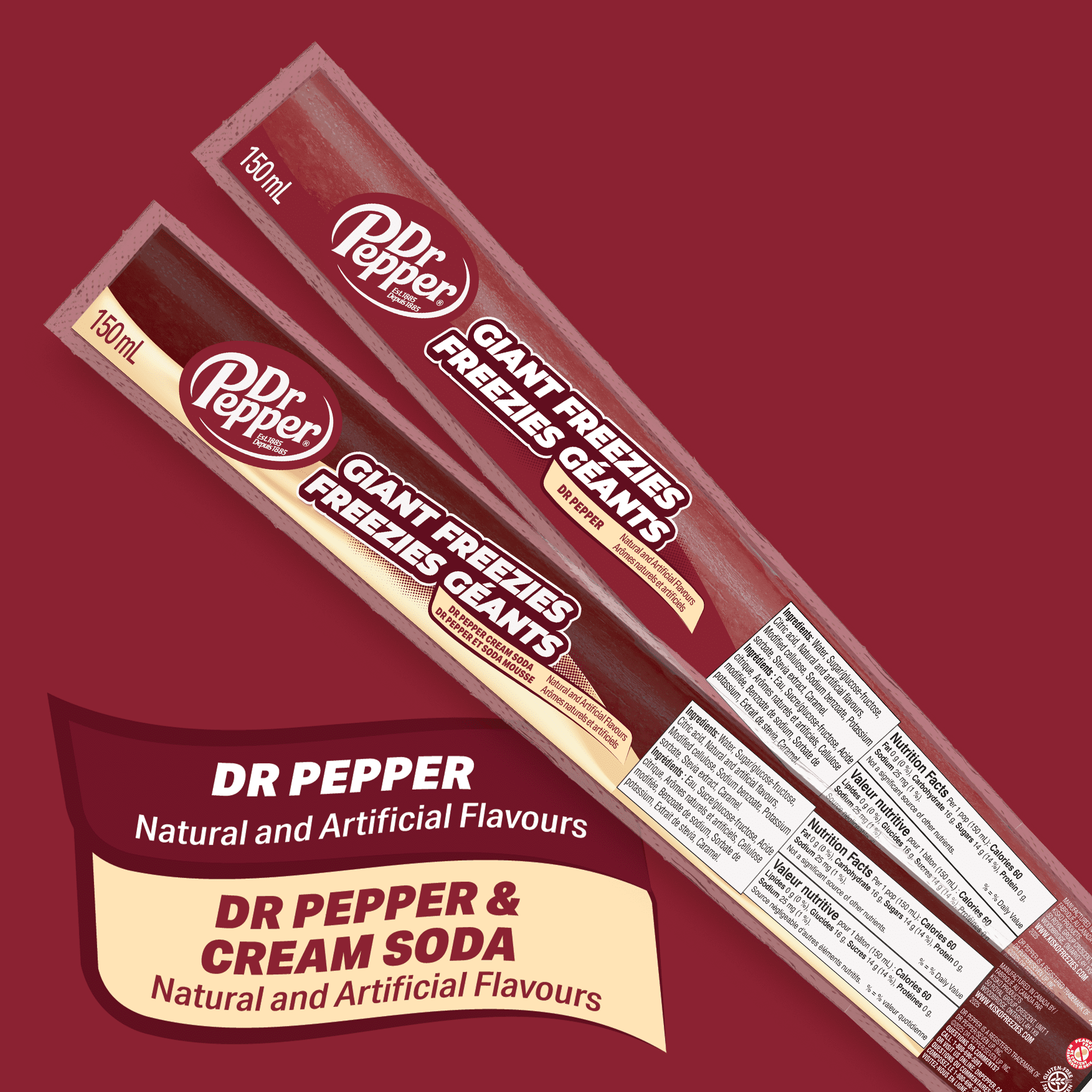 Dr Pepper Giant Freeze Pops, 27 x 150ml/5.25 fl. oz. Bars - Dr Pepper and Dr Pepper & Cream Soda Giant Freezies