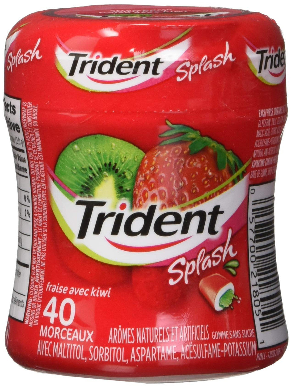 Trident Splash Strawberry Kiwi Bottle Candy, 6 Count, 40 Pieces per Bottle, {Imported from Canada}