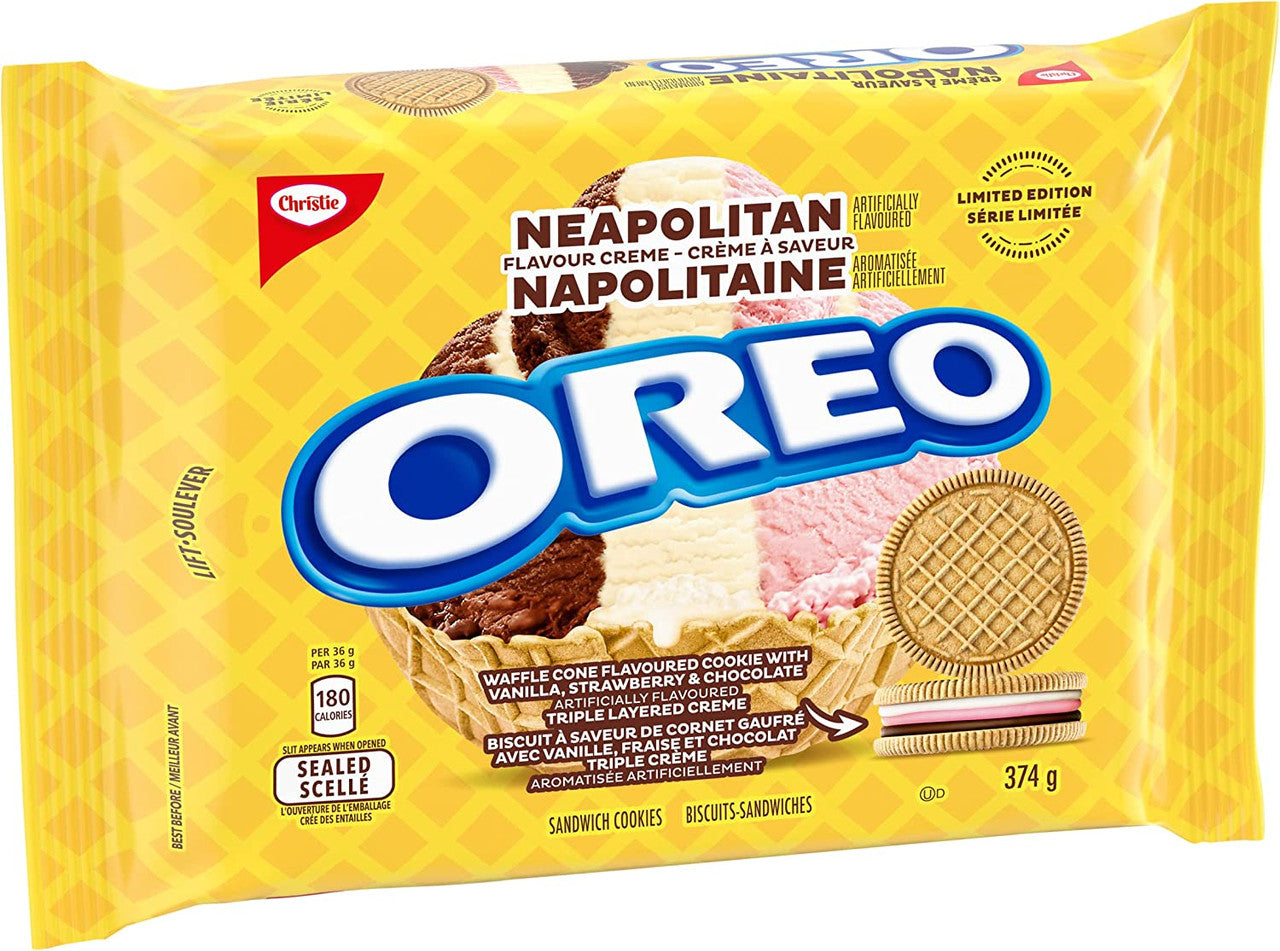 Oreo Neapolitan Flavor Crème Cookies, 374g/13.2 oz. {Imported from Canada}