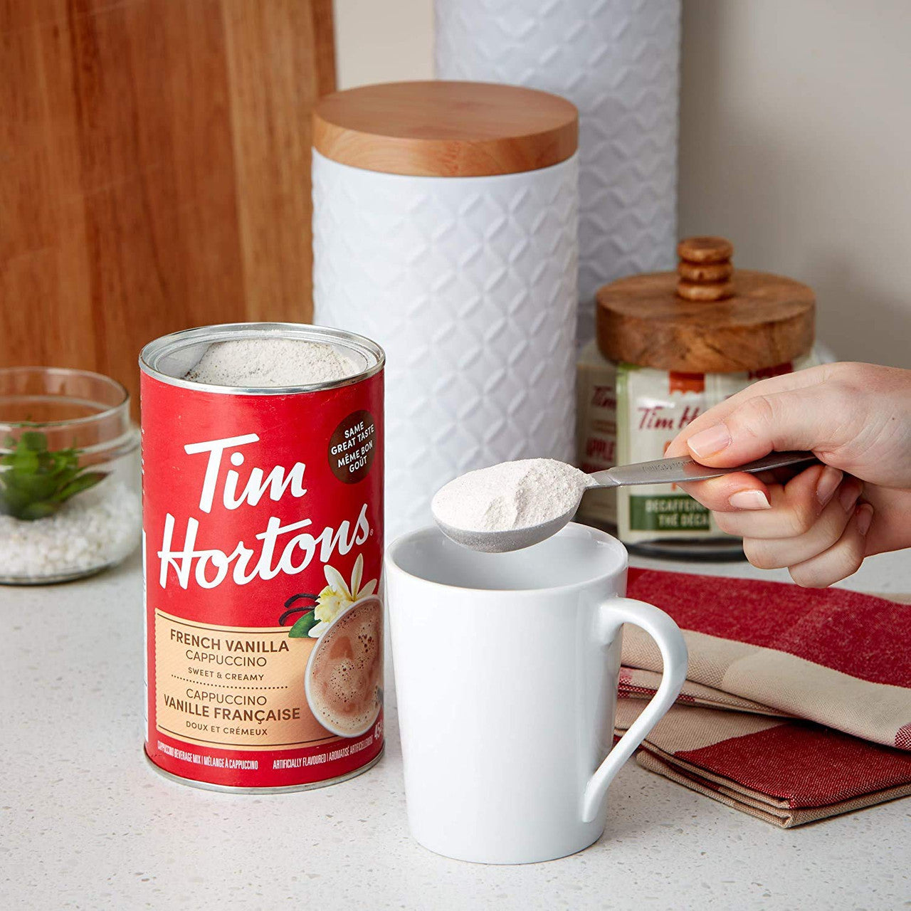 Tim Hortons French Vanilla Cappuccino Sweet and Creamy (454g/16 oz.,) 2pk, {Imported from Canada}