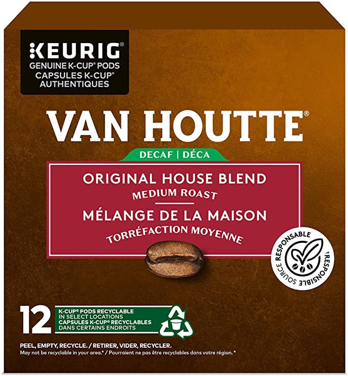 Van Houtte House Blend Decaf Coffee, 12 K-Cups, 1 Box {Imported from Canada}