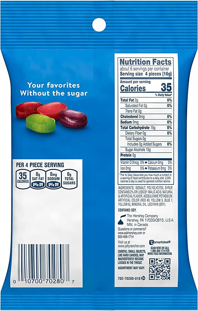 Jolly Rancher Zero Sugar Hard Candy, Assorted Flavors, 102g/3.6 oz. {Imported from Canada}