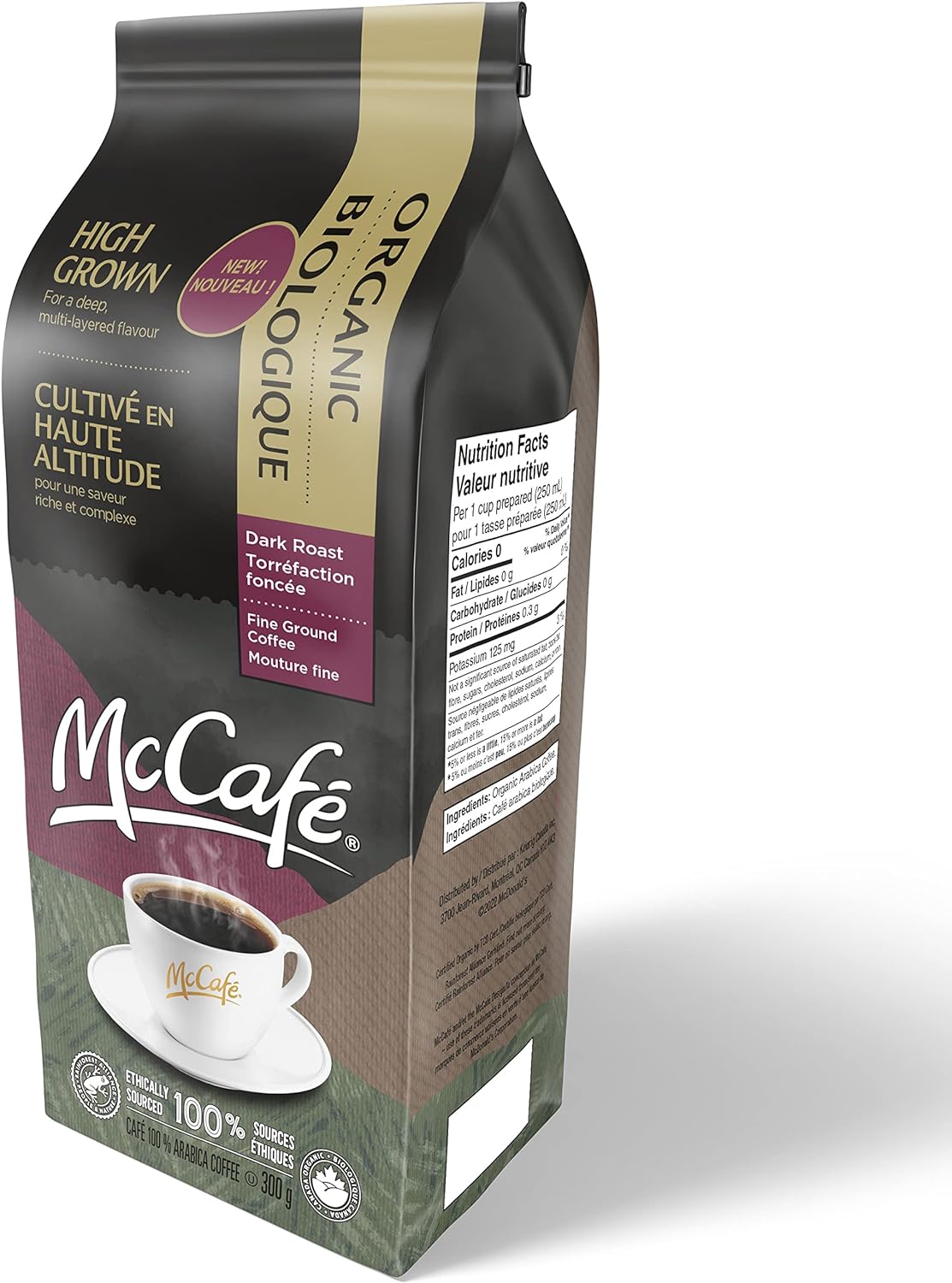 McCafe Organic High Grown, Dark Roast Ground Coffee, 300g/10.5 oz Bag