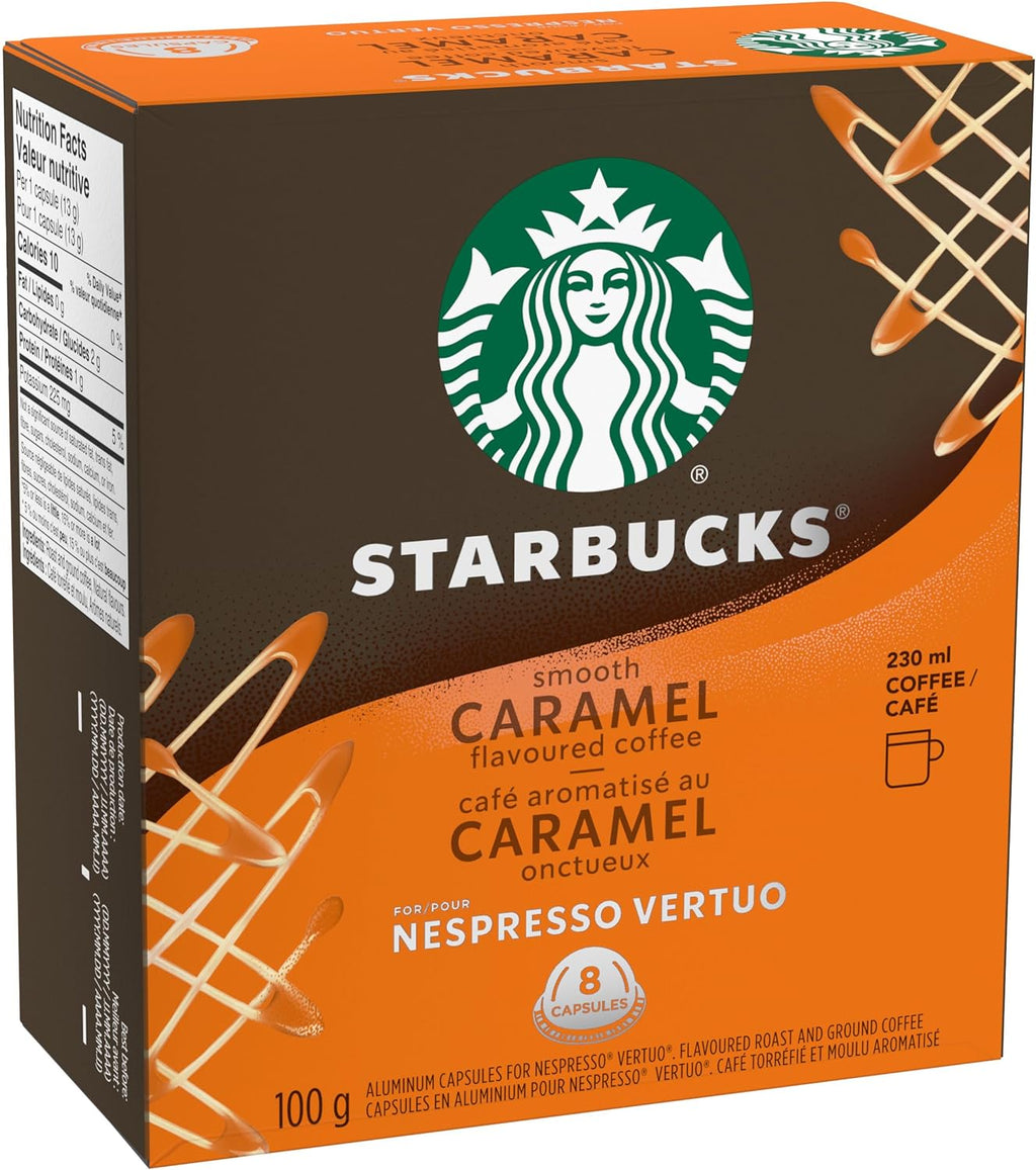 Starbucks Smooth Caramel Flavored Coffee, Capsules for Nespresso Vertuo, 8 count, 100g/3.5 oz. Box {Imported from Canada}