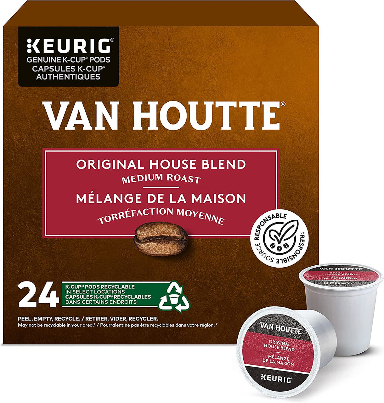 Van Houtte House Blend Original Coffee, 24 K-Cups, 1 Box {Imported from Canada}