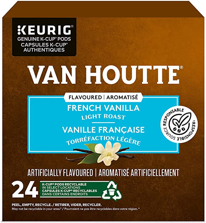 Van Houtte French Vanilla Flavored Light Roast Coffee, 24 K-Cups {Imported from Canada}