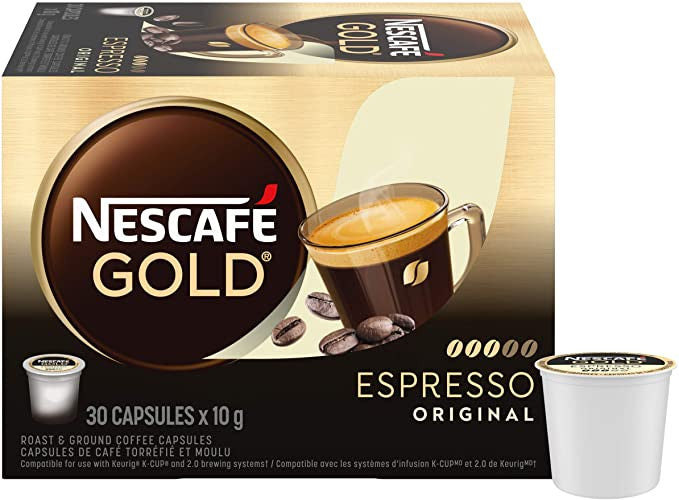 Nescafé Gold Espresso Capsules, K-Cups, 30 Count, 1 Box {Imported from Canada}