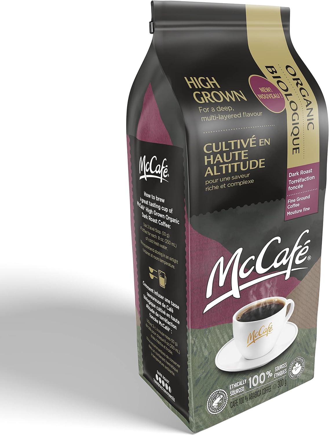 McCafe Organic High Grown, Dark Roast Ground Coffee, 300g/10.5 oz Bag