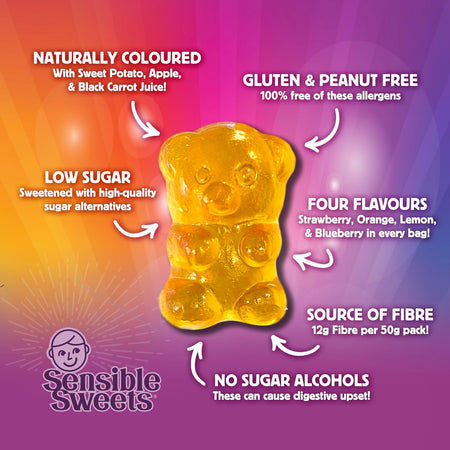 Sensible Sweets Fruity Bears Gummies label.