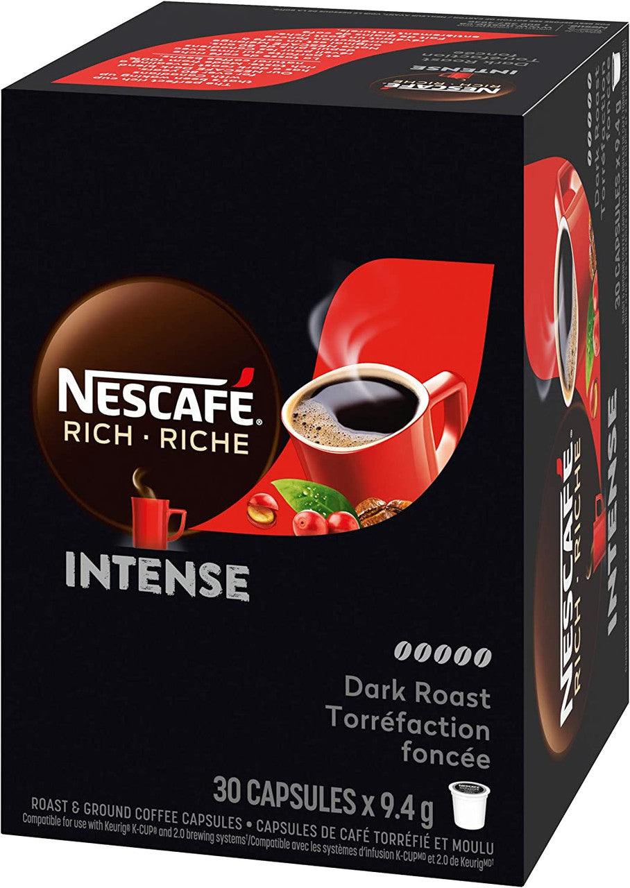 Nescafé Rich Intense Dark Roast Coffee, K-Cups, 30 Count, 1 Box {Imported from Canada}