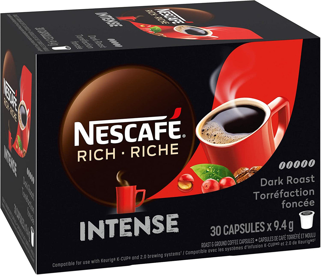 Nescafé Rich Intense Dark Roast Coffee, K-Cups, 30 Count, 1 Box {Imported from Canada}