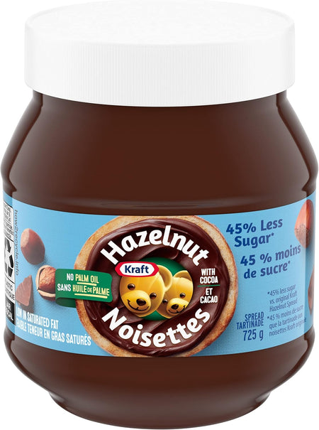 Jar of Kraft Hazelnut Noisettes with a white lid on a white background
